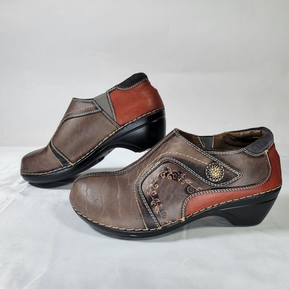 Spring Step L'Artiste Janelia Brown Leather Slip On Comfort Heels EU 37 US 6.5